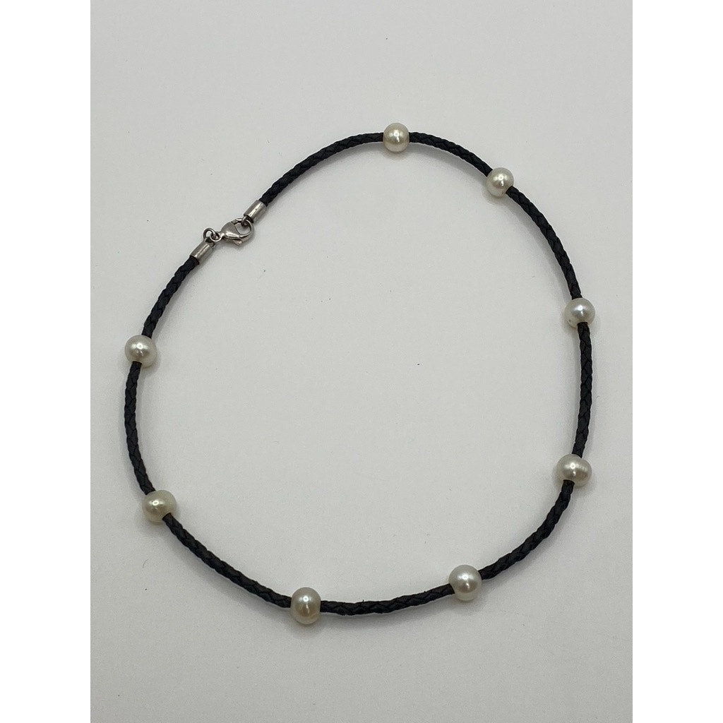 VINTAGE Women's Black Faux-Pearl Braided Necklace SZ OS