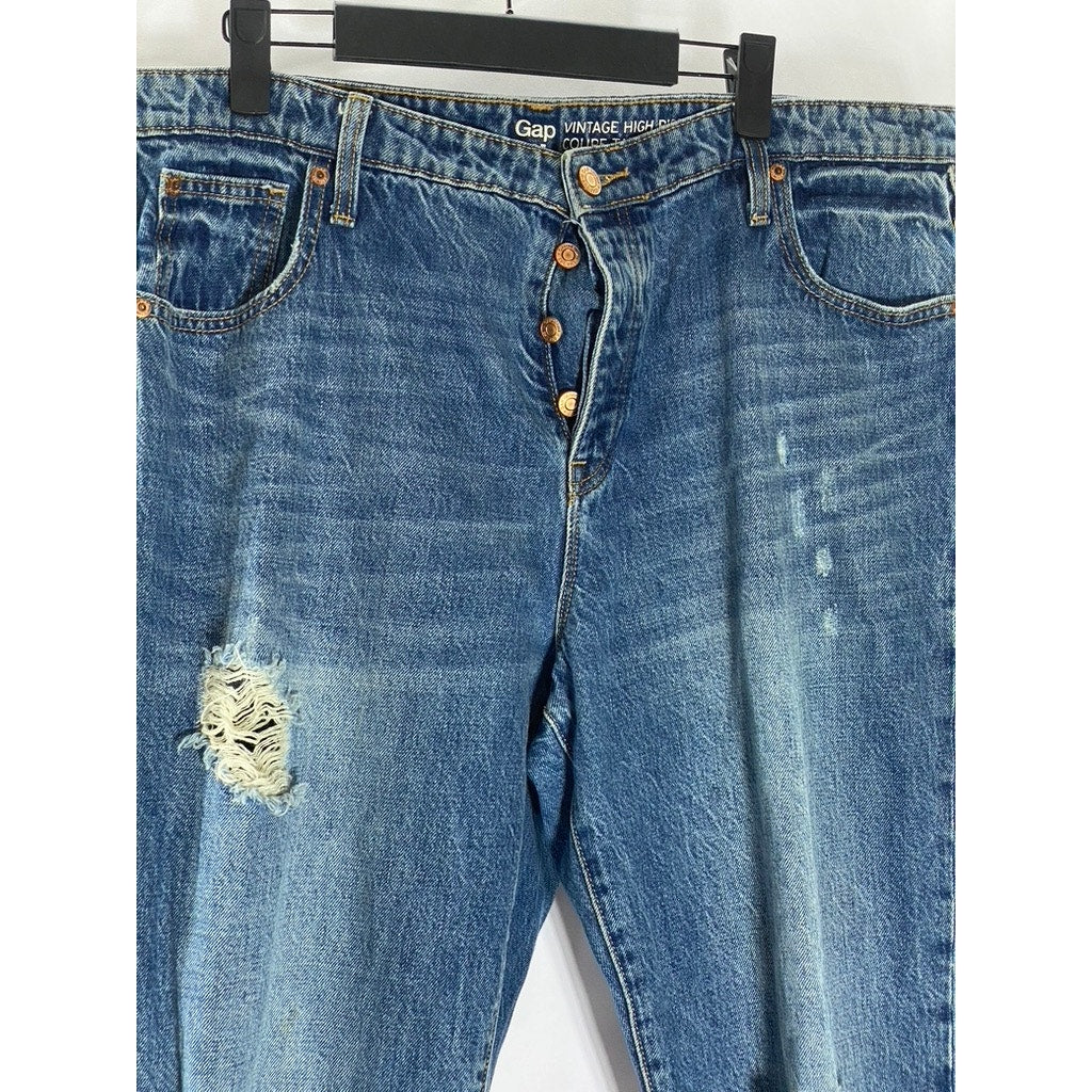 GAP Women's Blue Vintage High-Rise Destructed Denim Button-Fly Jean SZ 16/33