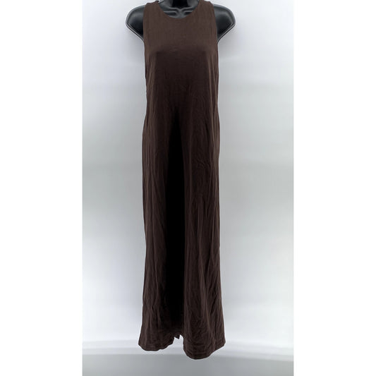 ZARA Women's Brown Solid Crewneck Cross-Back Sleeveless Maxi Dress M