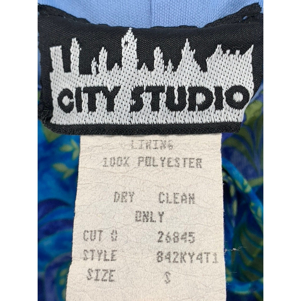 CITY STUDIO Women's Blue Mesh Paisley Straight-Neck Bodycon Mini Dress SZ S