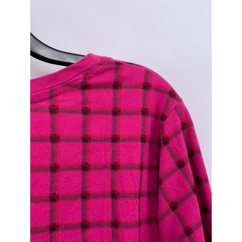 TOMMY HILFIGER Women's Magenta Grid Scoop-Neck Long Sleeve Top SZ XL