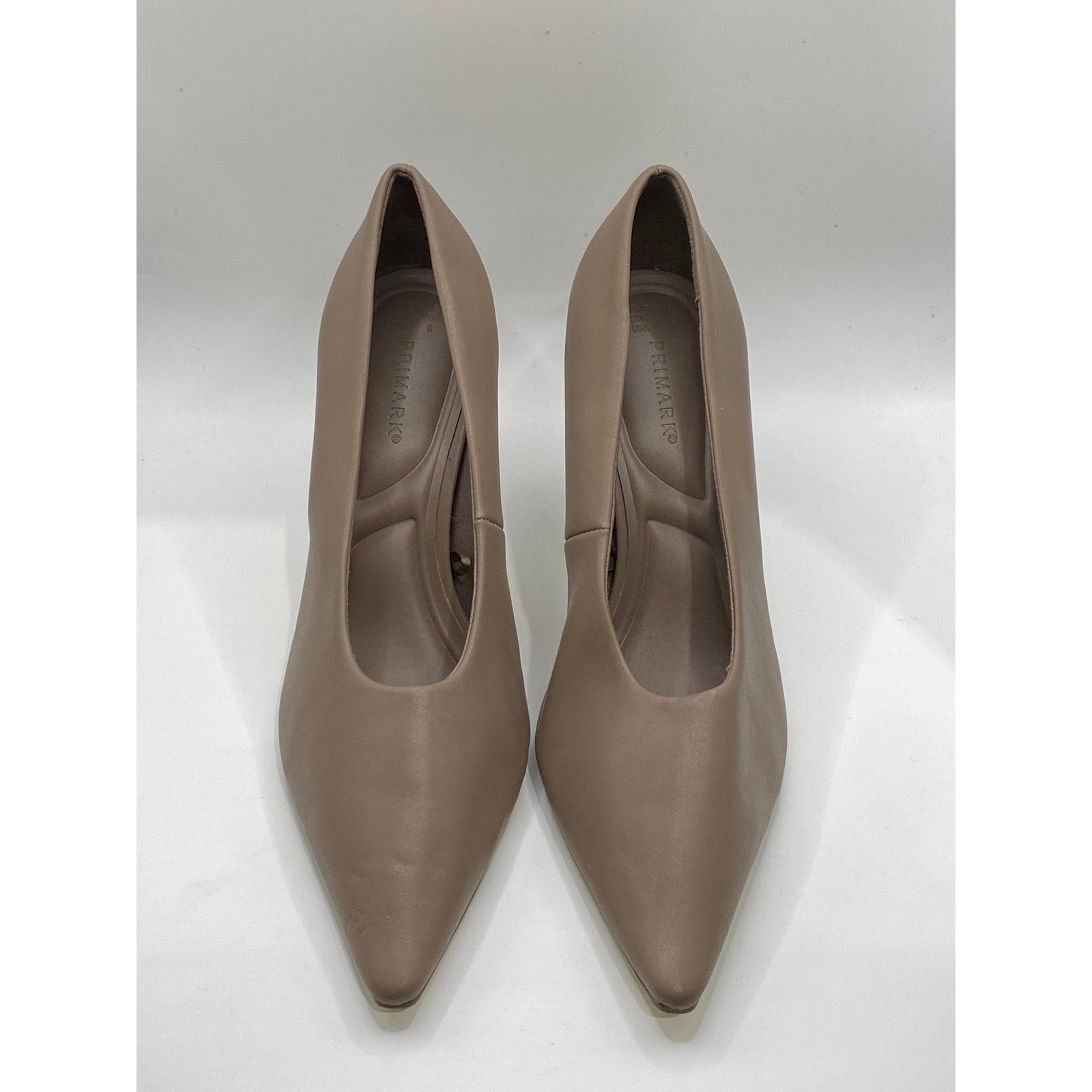 PRIMARK Women's Beige Vegan Leather Pointed-Toe Slip-On Stiletto Pumps SZ 8