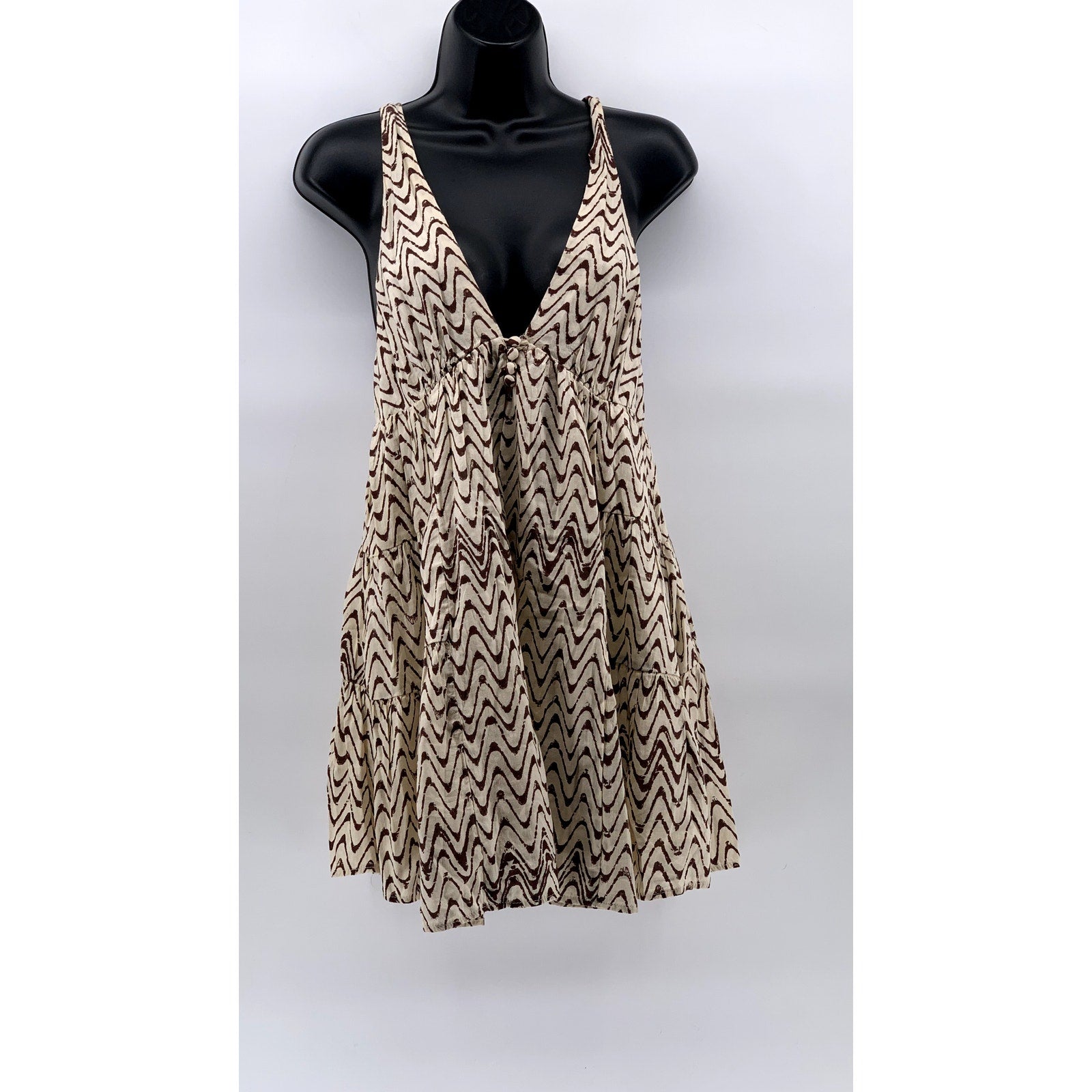 URBAN OUTFITTERS Women's Tan Multi Claudette Zig-Zag Smock Tank Mini Dress SZ S