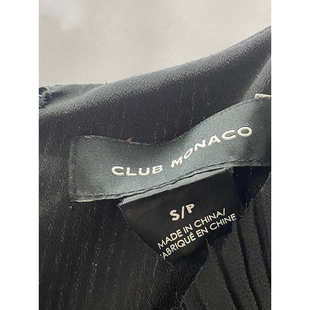 CLUB MONACO Women’s Black Sheer Pleated Crewneck Sleeveless Relaxed-Fit Top SZ S