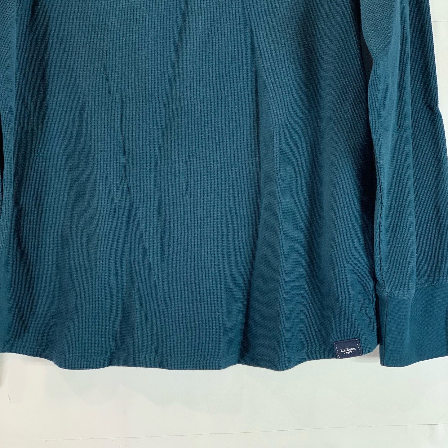 L.L. BEAN Women's Blue Crewneck Regular-Fit Long Sleeve Mini Waffle-Knit Top SZS