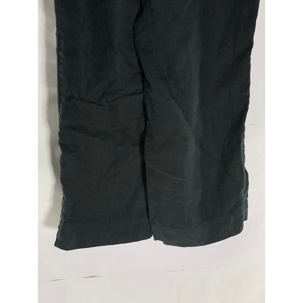 J.JILL Women's Black Solid Elastic Waist Pull-On Linen Cropped Pant SZ M