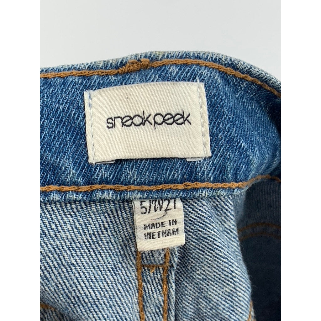 SNEAK PEEK Women's Medium Wash Distressed Relaxed Fit Straight Jeans SZ 5/27