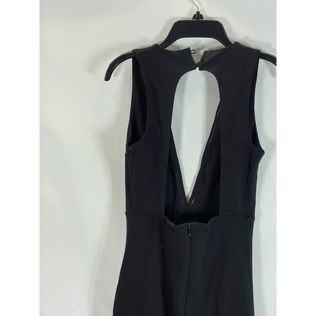 AQ/AQ Women's Black Deep Plunge V Neck Sleeveless Jane Knee Length Dress SZ 0