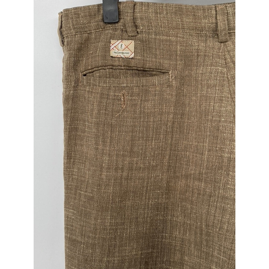 YSL YVES SAINT LAURENT Men's Brown Pleated Straight-Leg Pants SZ 44(US34)
