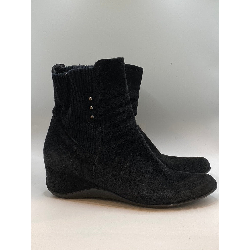 AQUATALIA Women's Black Faux-Suede Round-Toe Ankle Sock Wedge Boots SZ 8.5