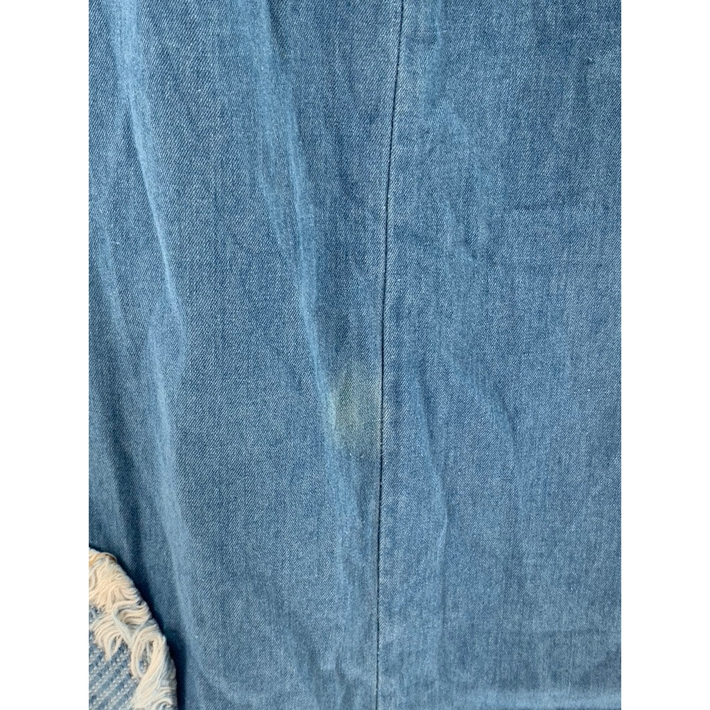 UNBRANDED Women's Blue Denim Distressed Pockets A-Line Midi Dress SZ S