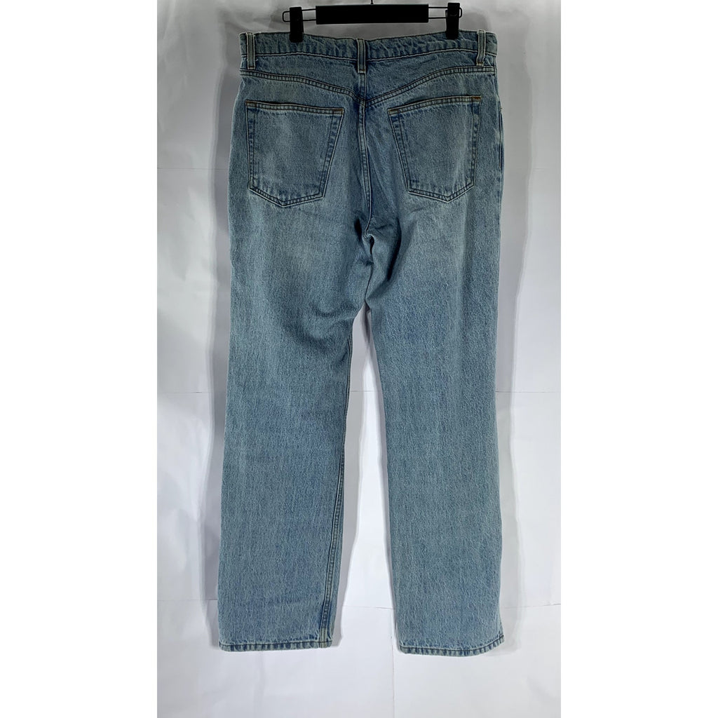 ASOS DESIGN Women's Light Blue Denim Slit-Hem Baggy Straight-Leg Jean SZ 30X32