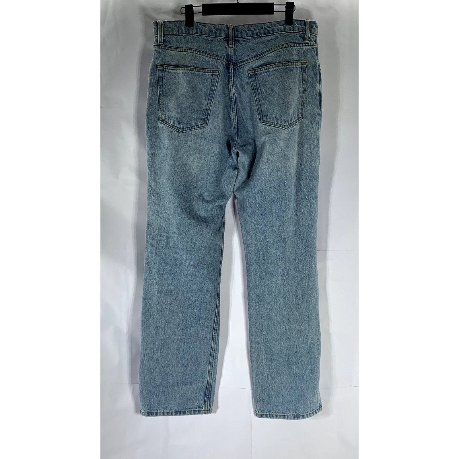 ASOS DESIGN Women's Light Blue Denim Slit-Hem Baggy Straight-Leg Jean SZ 30X32