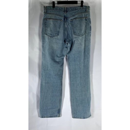 ASOS DESIGN Women's Light Blue Denim Slit-Hem Baggy Straight-Leg Jean SZ 30X32