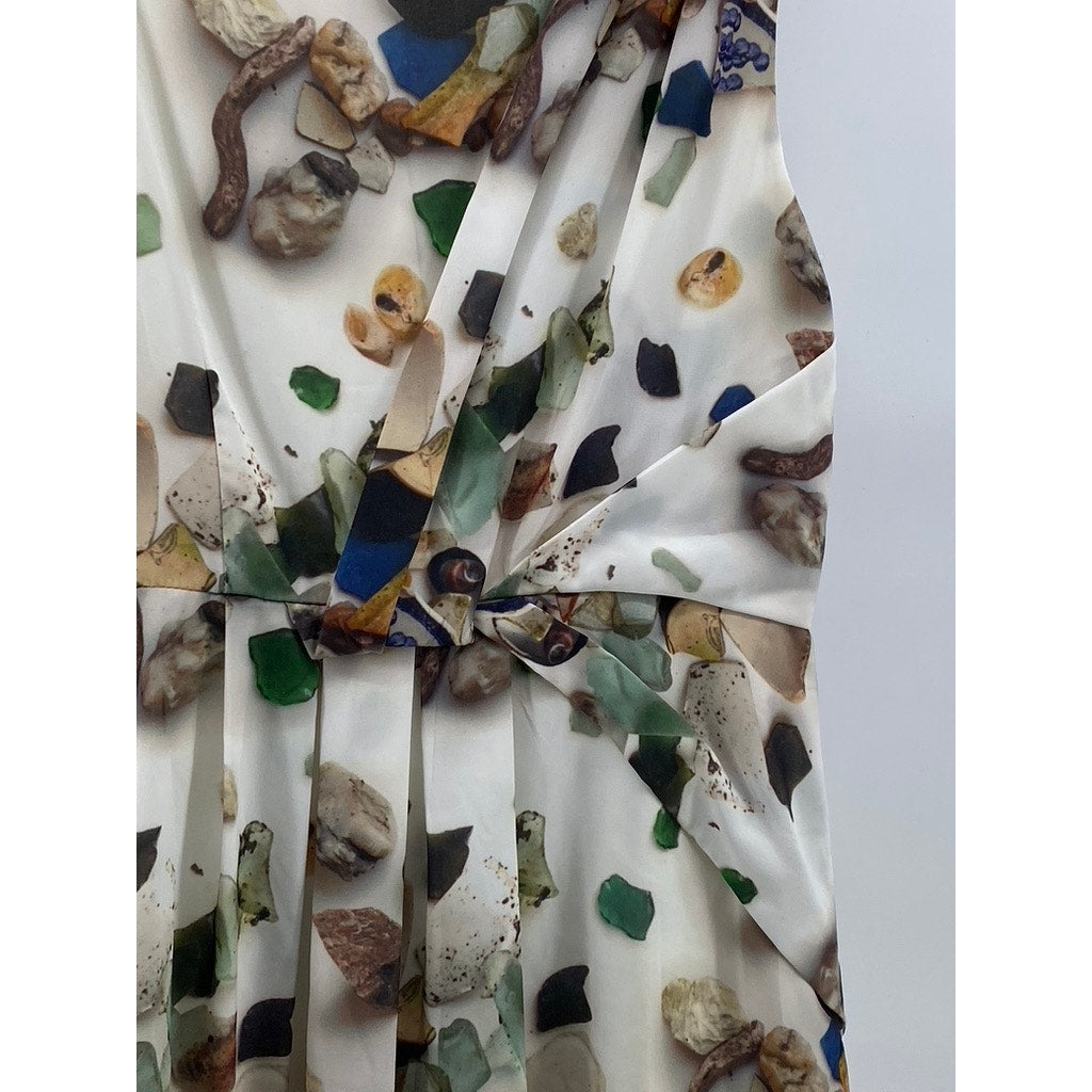 MEADOW RUE Women's Beige Printed Beach Treasures Asymmetrical Knee Dress SZ 2