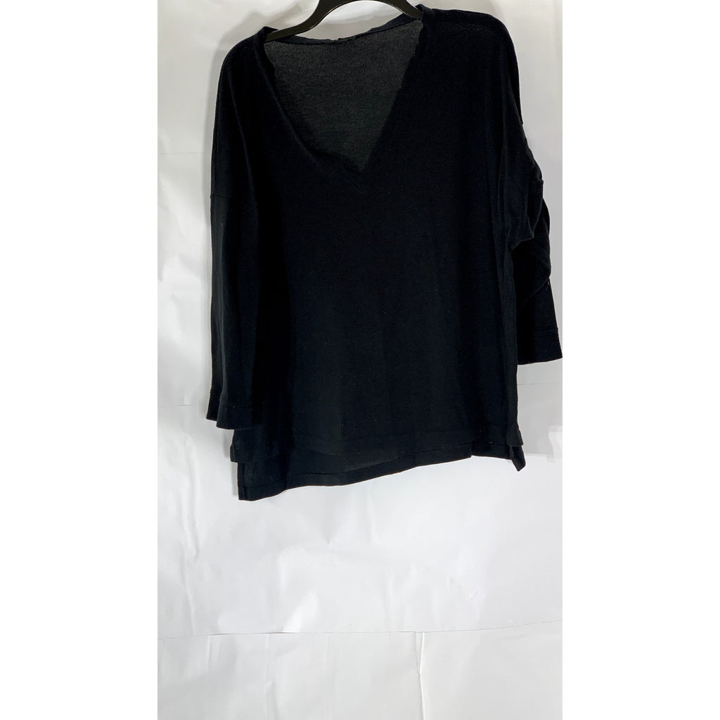 J.CREW Women's Black V-Neck Long Sleeve Knit Slit-Hem Sweater SZ XL