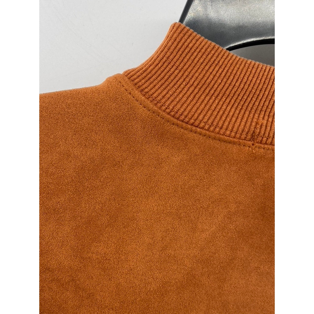 FASHION Women's Brown Blind Child Logo Soft Faux Suede Crewneck Sweatshirt SZ S