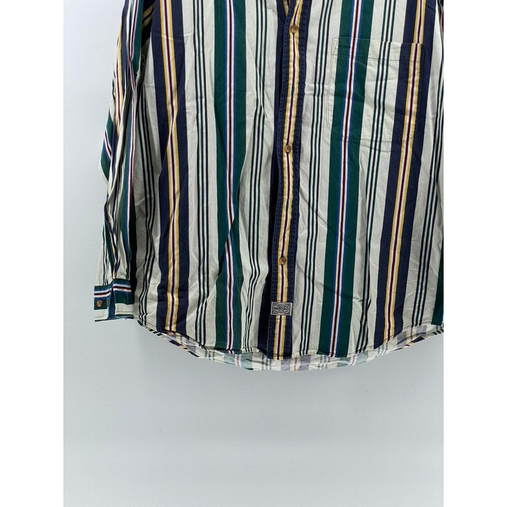WOODS & GRAY Men's Vintage Green-Blue-Yellow Striped Button-Up Shirt SZ M