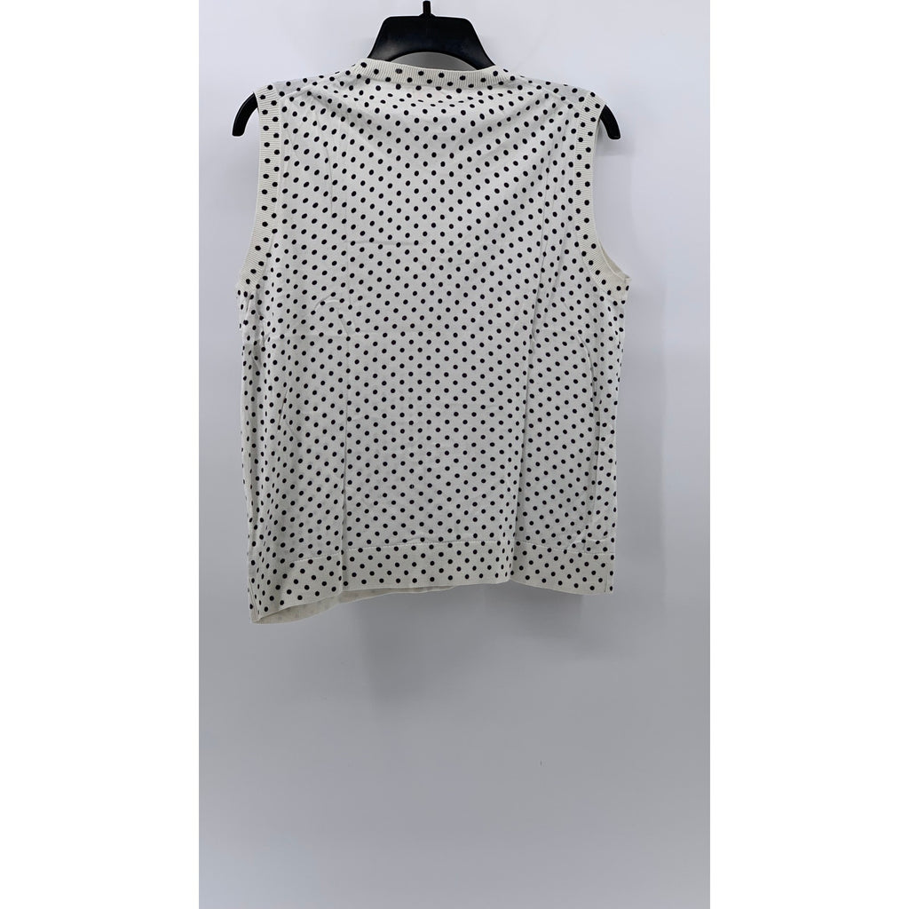 J.CREW Women’s White-Navy Polka Dot Crewneck Caryn Shell Sleeveless Top SZ L