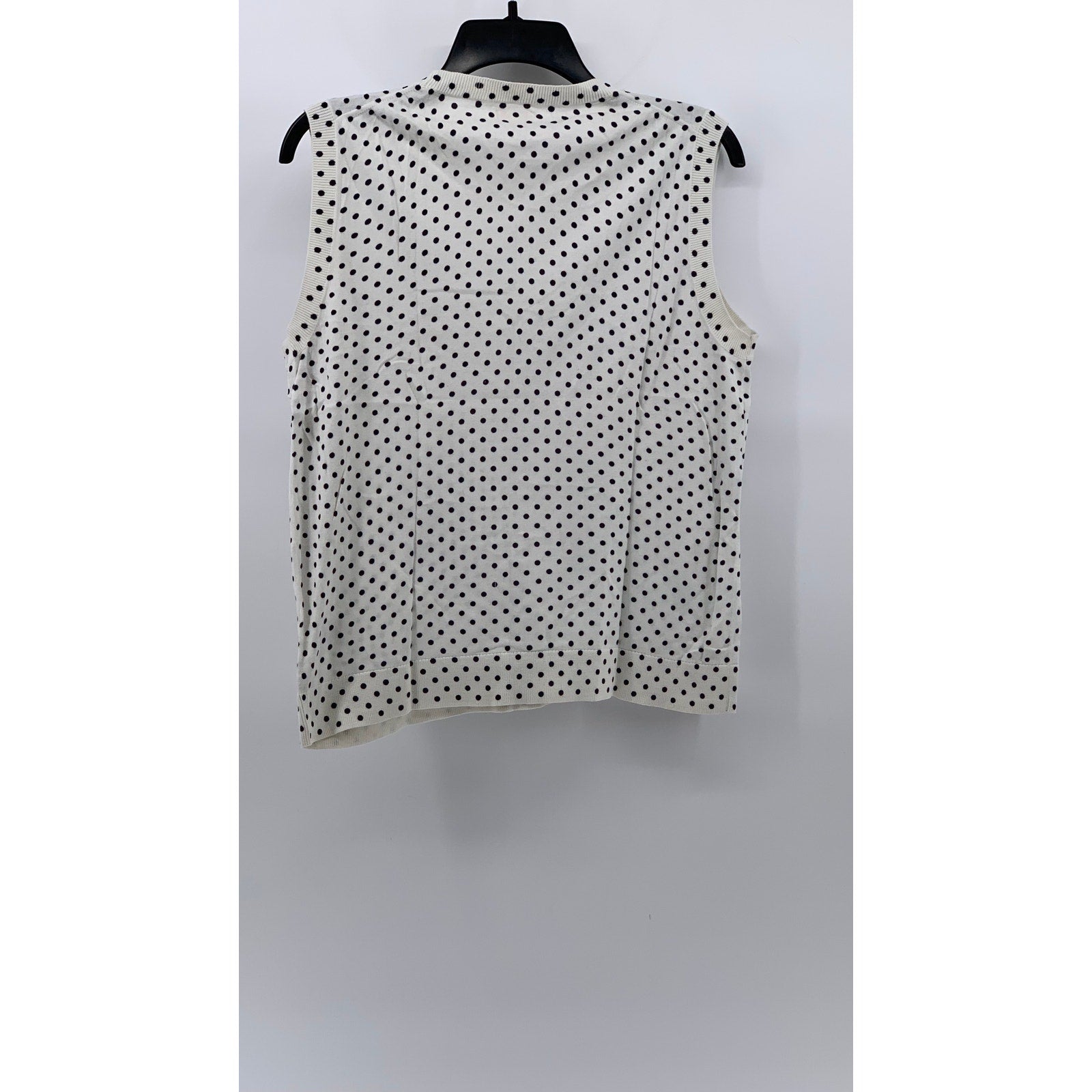 J.CREW Women’s White-Navy Polka Dot Crewneck Caryn Shell Sleeveless Top SZ L