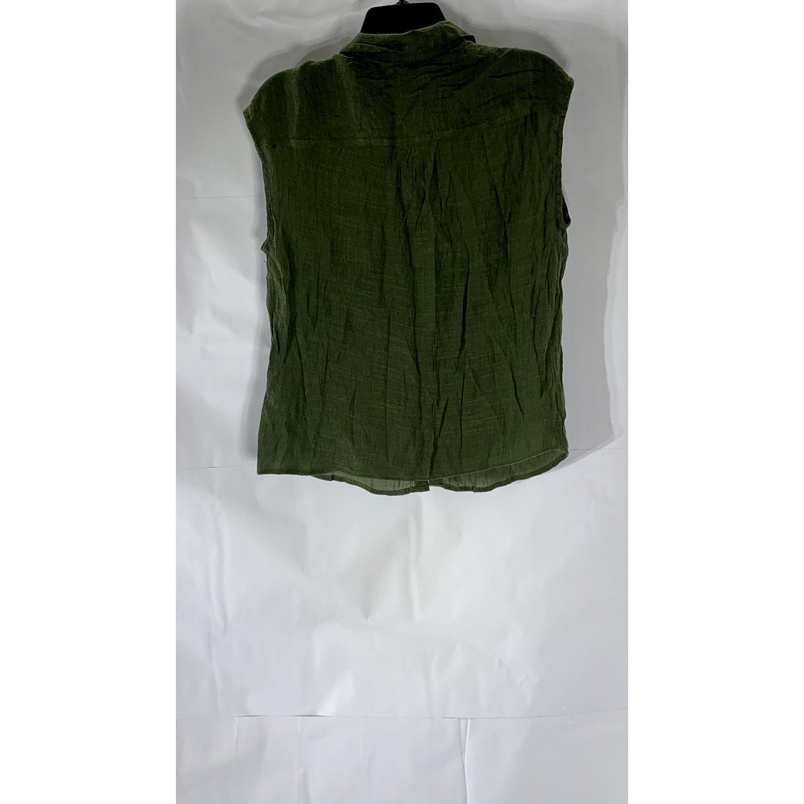TAMARA H. Women's Olive Green Button-Up Sleeveless Sheer Top SZ S