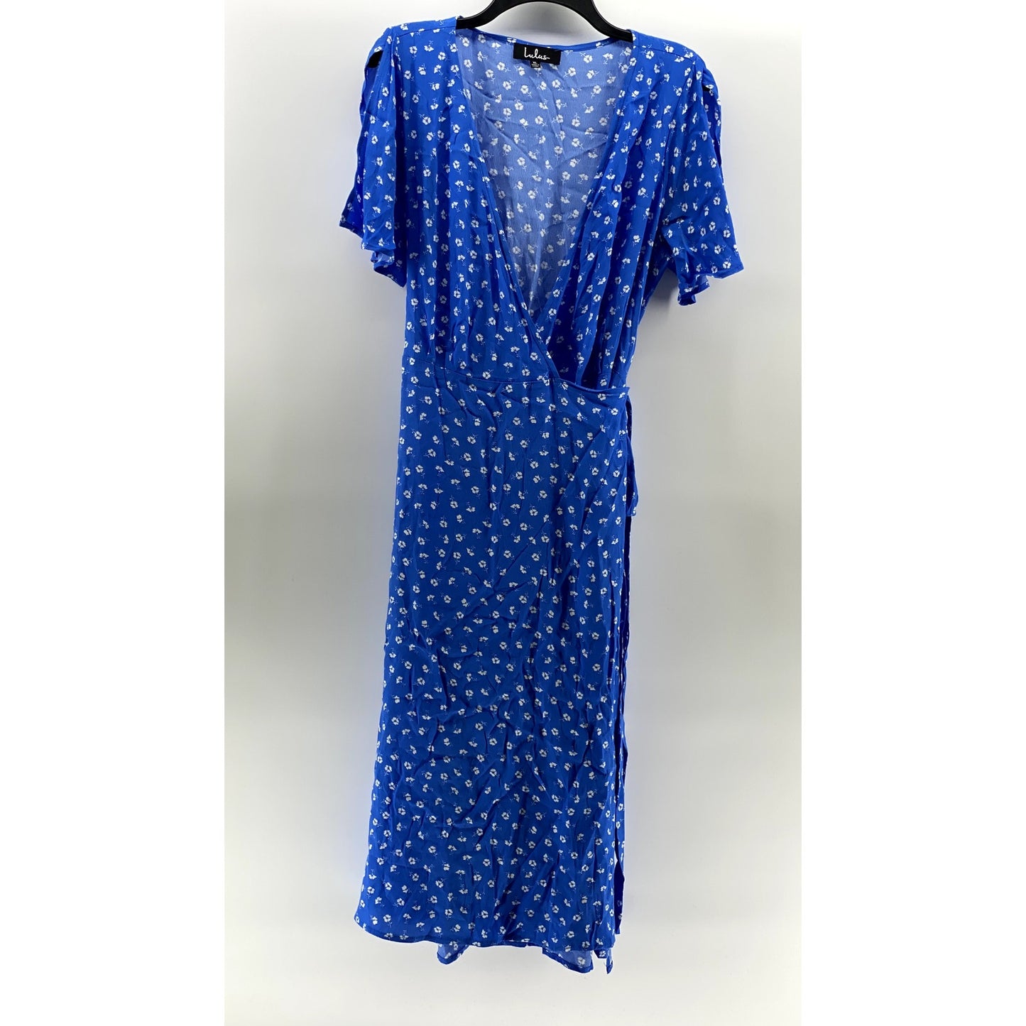 LULUS Women's Royal Blue Floral Short Sleeve Wrap Midi Dress SZ XL