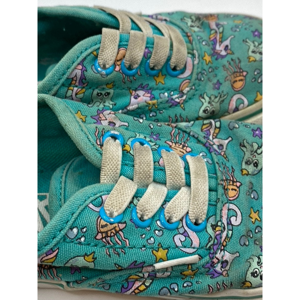 VANS Toddler Girls' Teal Blue Sea Critter Print Lace-Up Classic Sneakers SZ 8.5