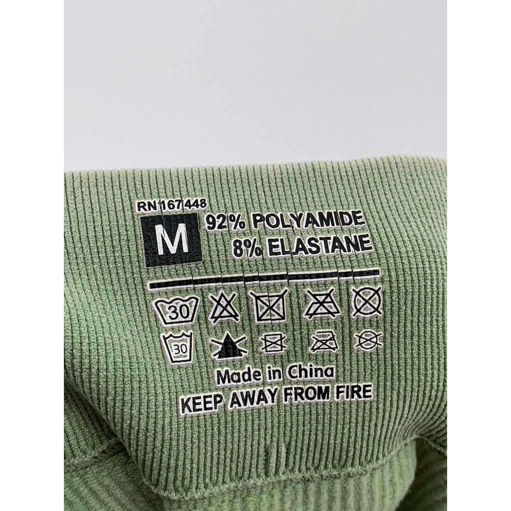 UNBRANDED Women's Green Ribbed High-Rise Pull-On Compression Leggings SZ M