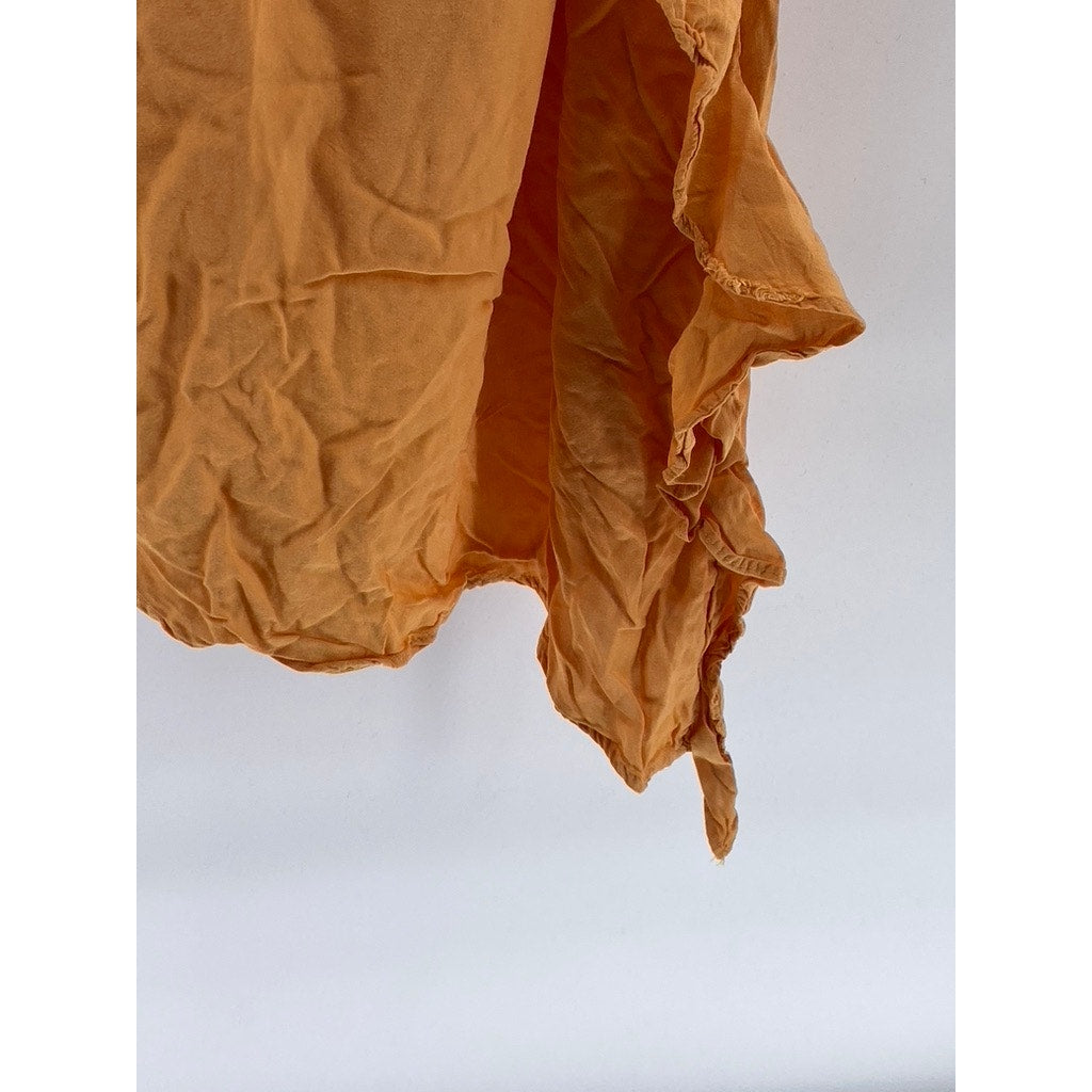 CAPULET Women’s Orange Pansy Asymmetrical Hem Wrap Long Sleeve Dress SZ S