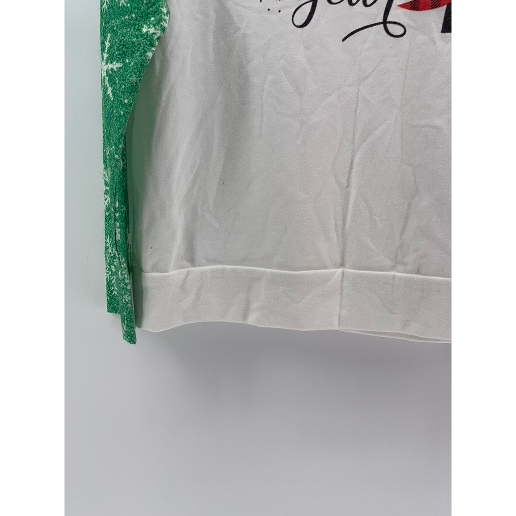 UNBRANDED Women's White-Green-Red Snowflake Long Sleeve Top SZ M
