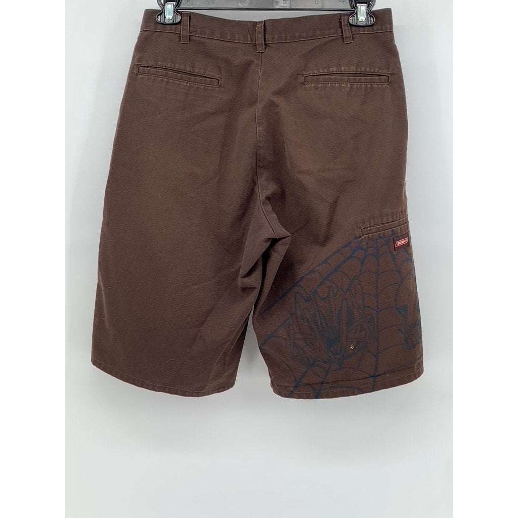 DICKIES Men's Brown Custom Spider-Skull Regular Fit Shorts SZ 33/M