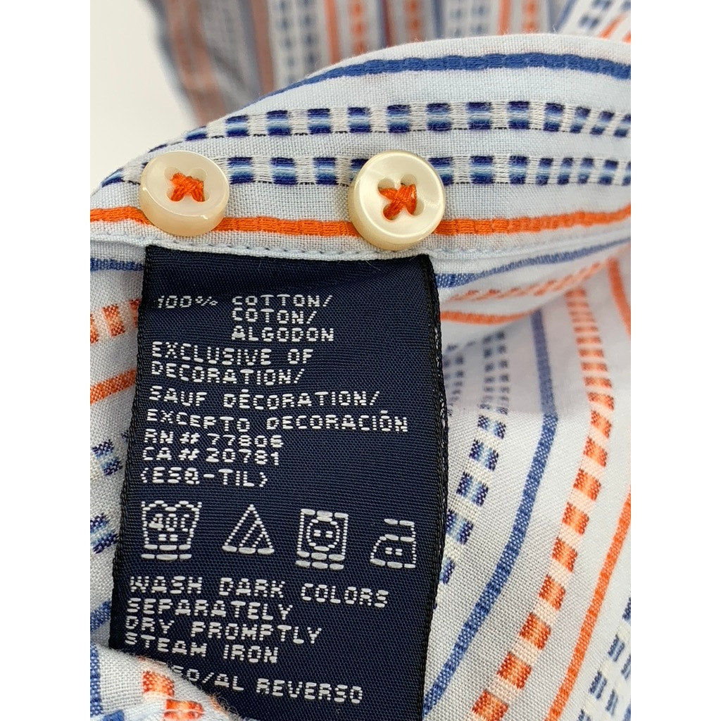 TOMMY HILFIGER Men's Blue-Orange Textured 80's 2 Ply Button-Up Shirt SZ 2XL