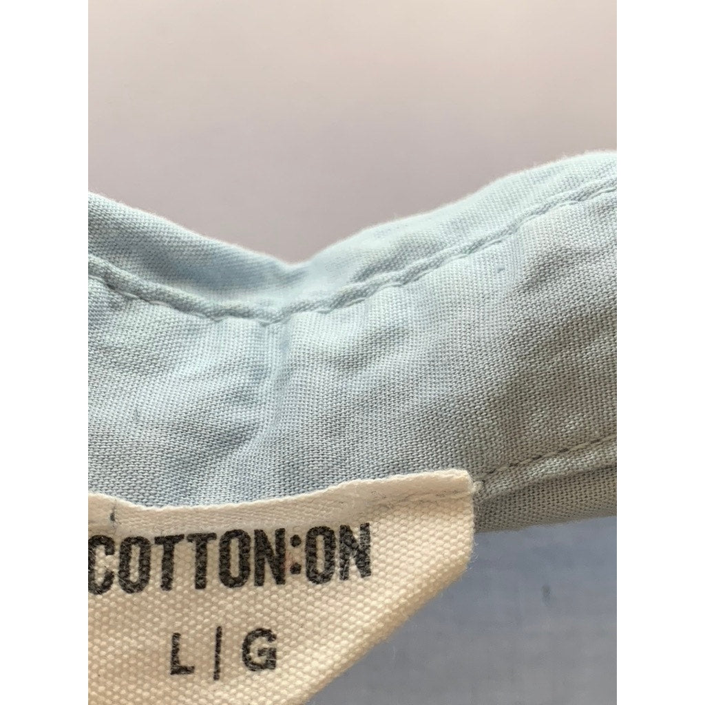 COTTON ON Women's Light Blue Cotton Button-Up Long Sleeve Crop Top SZ L
