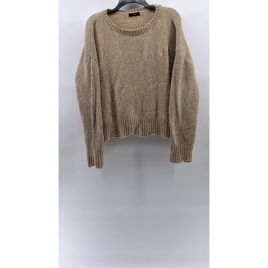 AQUA Women's Tan Ribbed Crewneck Soft Knit Pullover Sweater SZ M
