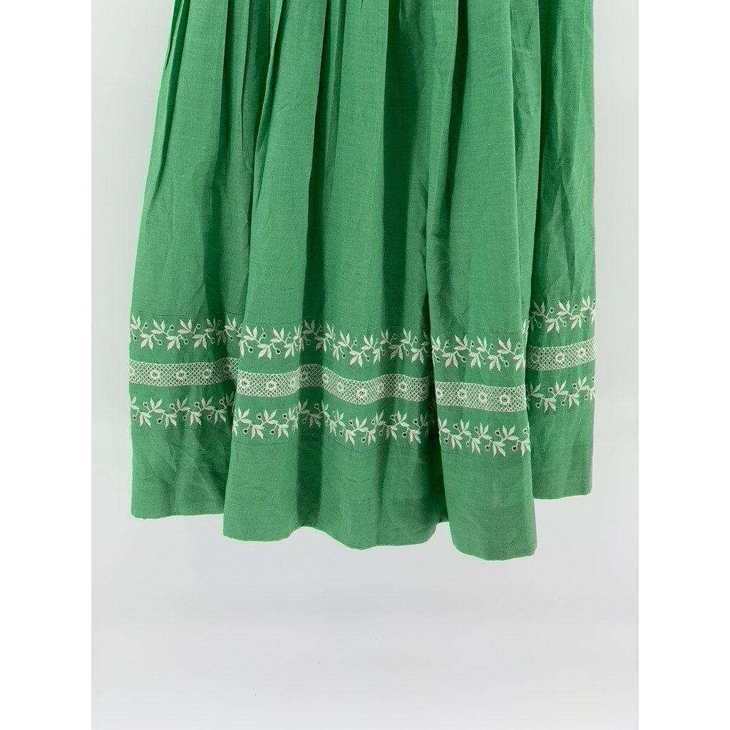 UNBRANDED Women's Green Knit Trim Sleeveless Belted Fit & Flare Midi Dress SZ 2