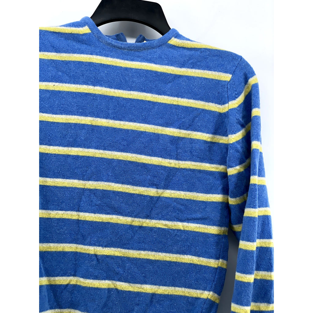 UNBRANDED Women's Blue-Yellow Striped Knit Long Sleeve Crewneck Sweater SZ S