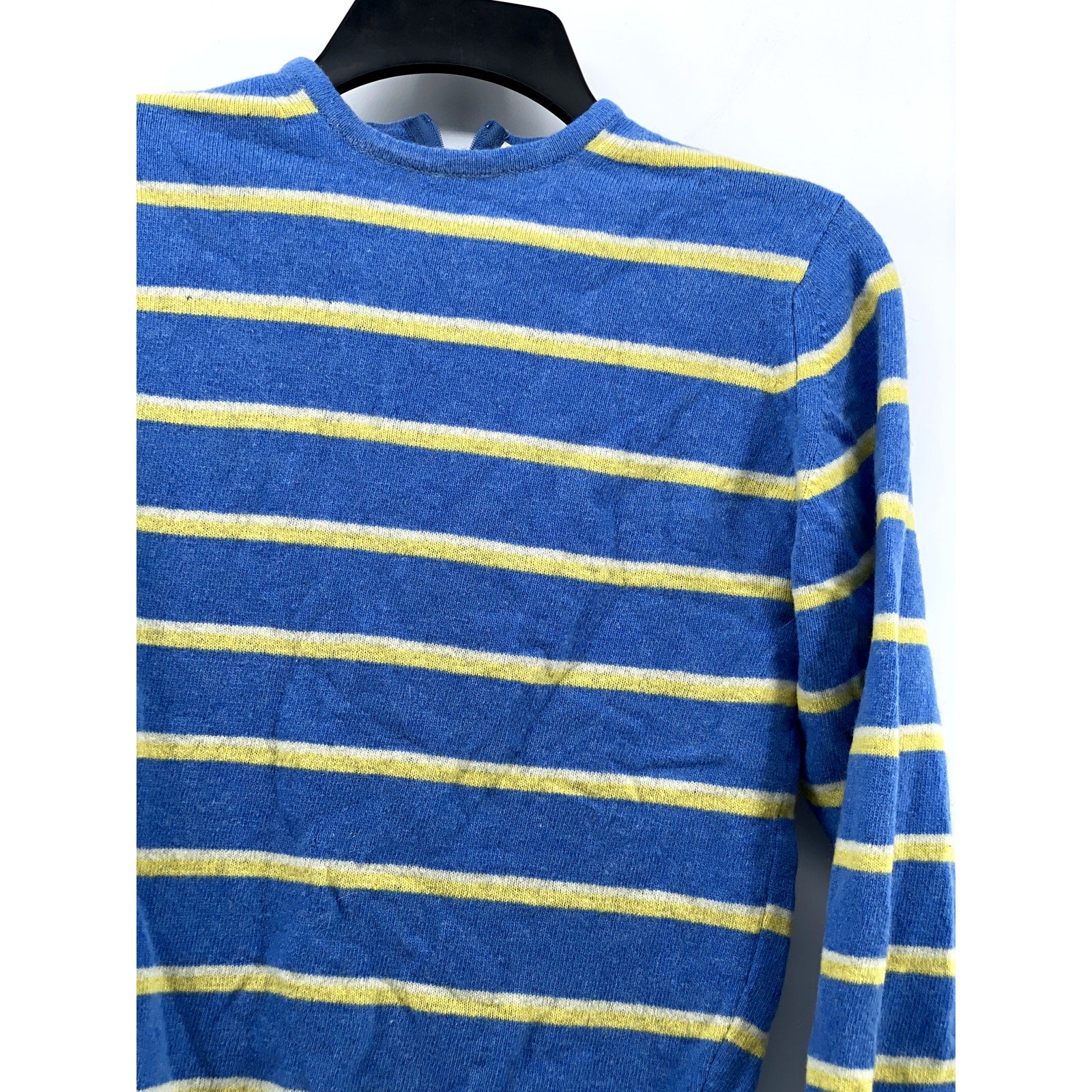 UNBRANDED Women's Blue-Yellow Striped Knit Long Sleeve Crewneck Sweater SZ S