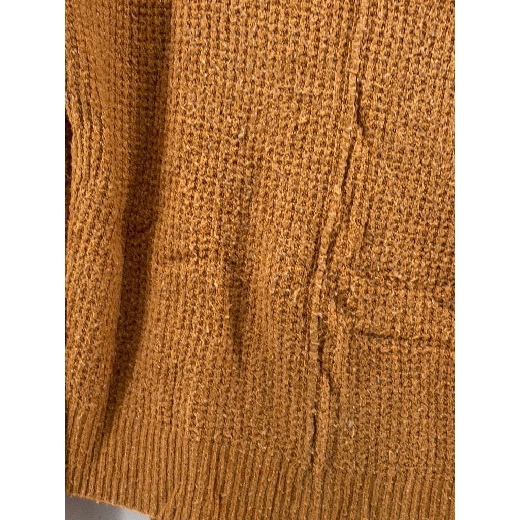 JESSICA SIMPSON Women's Orange V-Neck Waffle Knit Cuffed Long Sleeve Sweater SZS