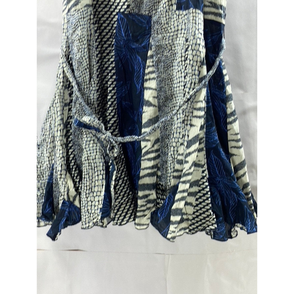 BANANA REPUBLIC Women's Petite Preppy Navy Printed Tie-Waist Mini Dress SZ S