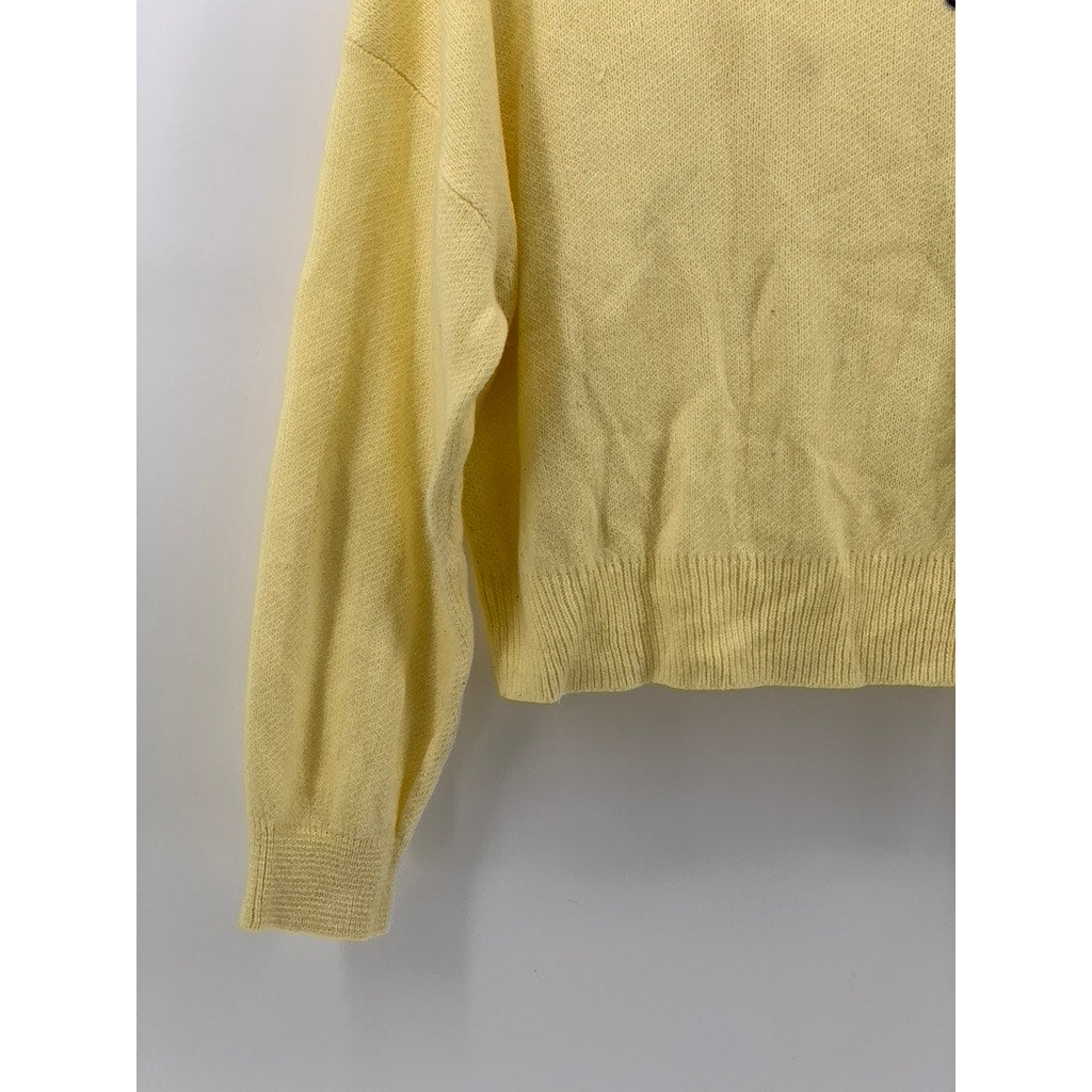 DIVIDED By H&M Women's Yellow Knit Mock-Neck NYC Patch Logo Sweater SZ XS
