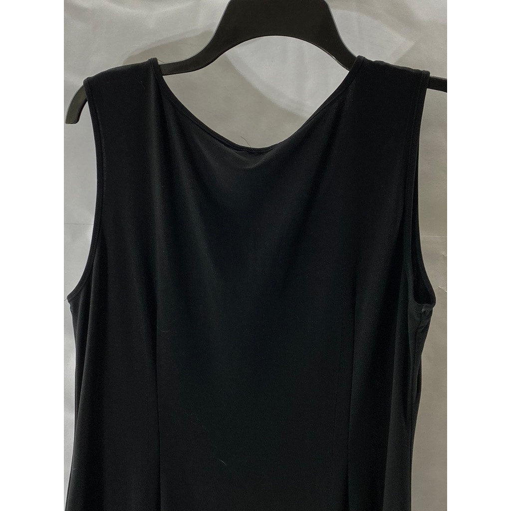 STUDIO I Women's Black Scoop-Neck Sleeveless A-Line Midi Dress SZ 14