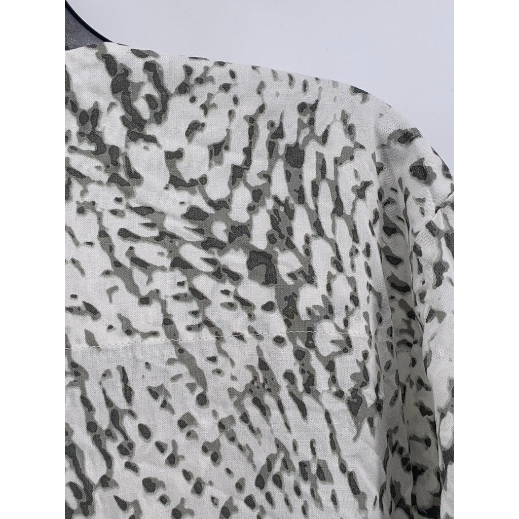 VICTORIA HARBOUR Women's Vintage White-Gray Printed Studded Lace-Up Top SZ L