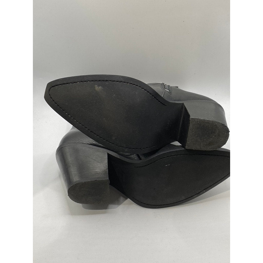 MNG Women's Black Leather Almond Toe Block-Heel Mid-Calf Boots SZ 41(US11)