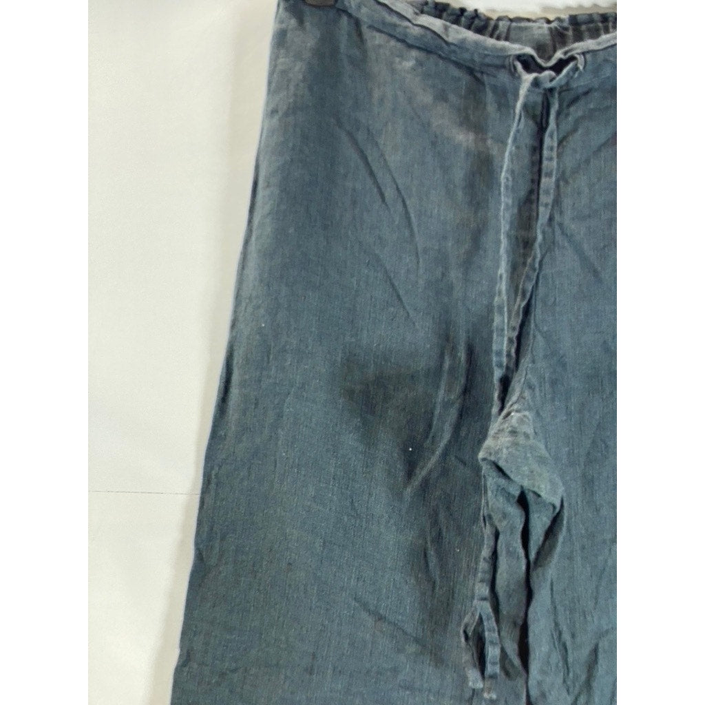 SUSANNA DAVIS Women's Blue Pure Linen Wide-Leg Pant SZ S