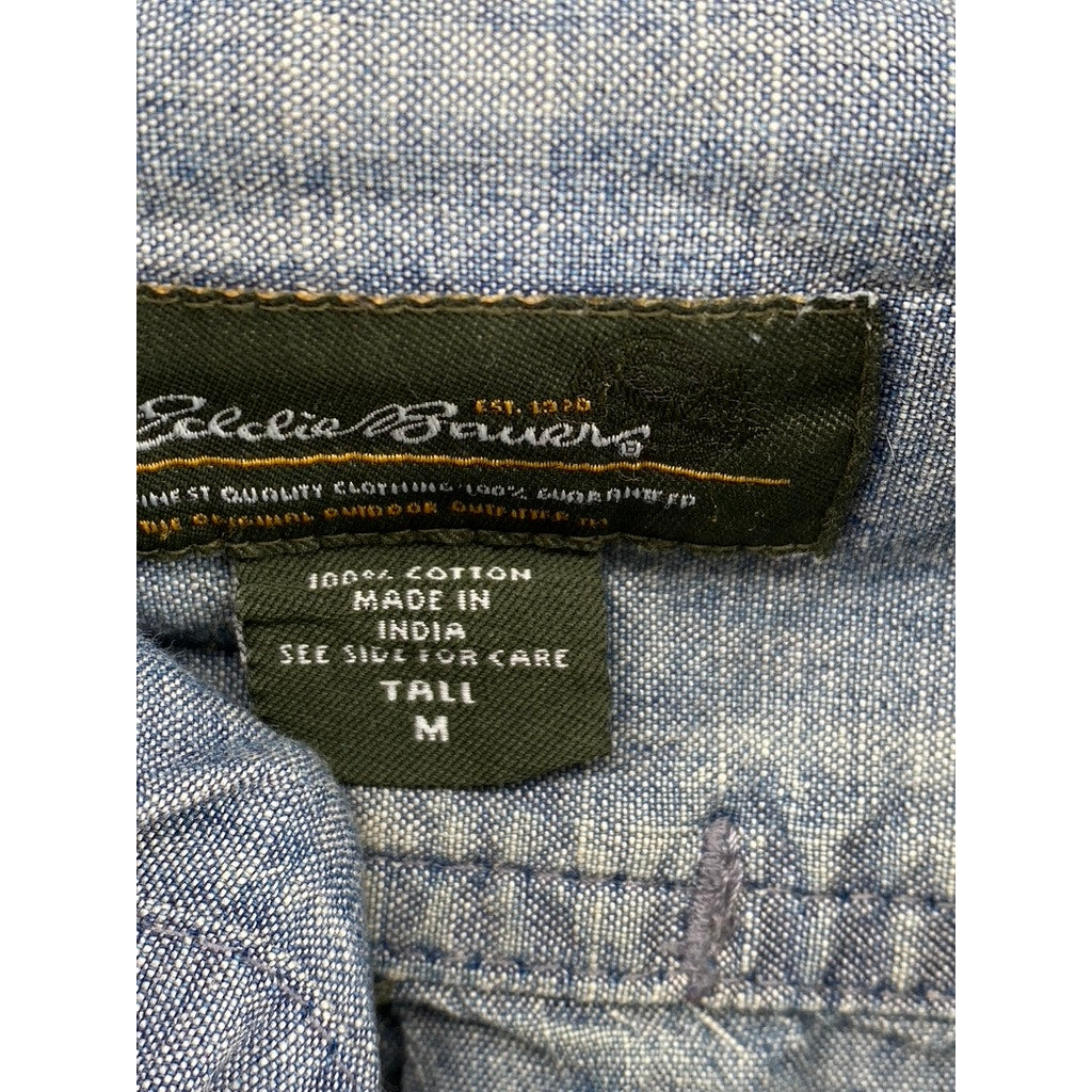 EDDIE BAUER Men's Vintage Blue Tall Chambray Button-Up Long Sleeve Shirt SZ M/T