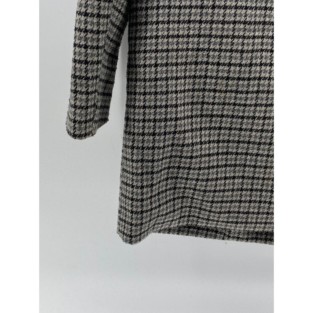 O.P.D.V PARIS Women's Black-Gray Houndstooth Single-Button Peak Lapel Coat SZ S