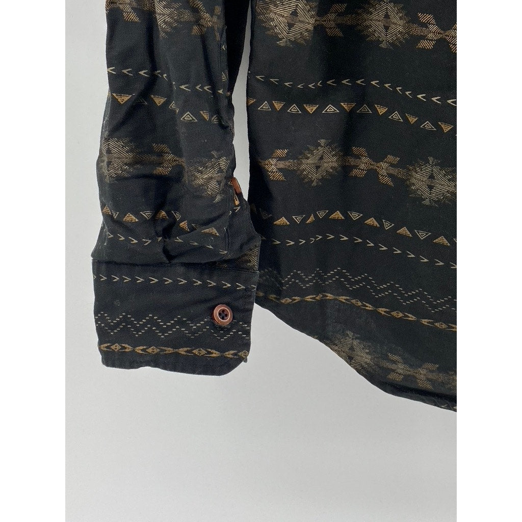 AMERICAN EAGLE Men's Black-Beige Printed Classic-Fit Button-Up Shirt SZ M