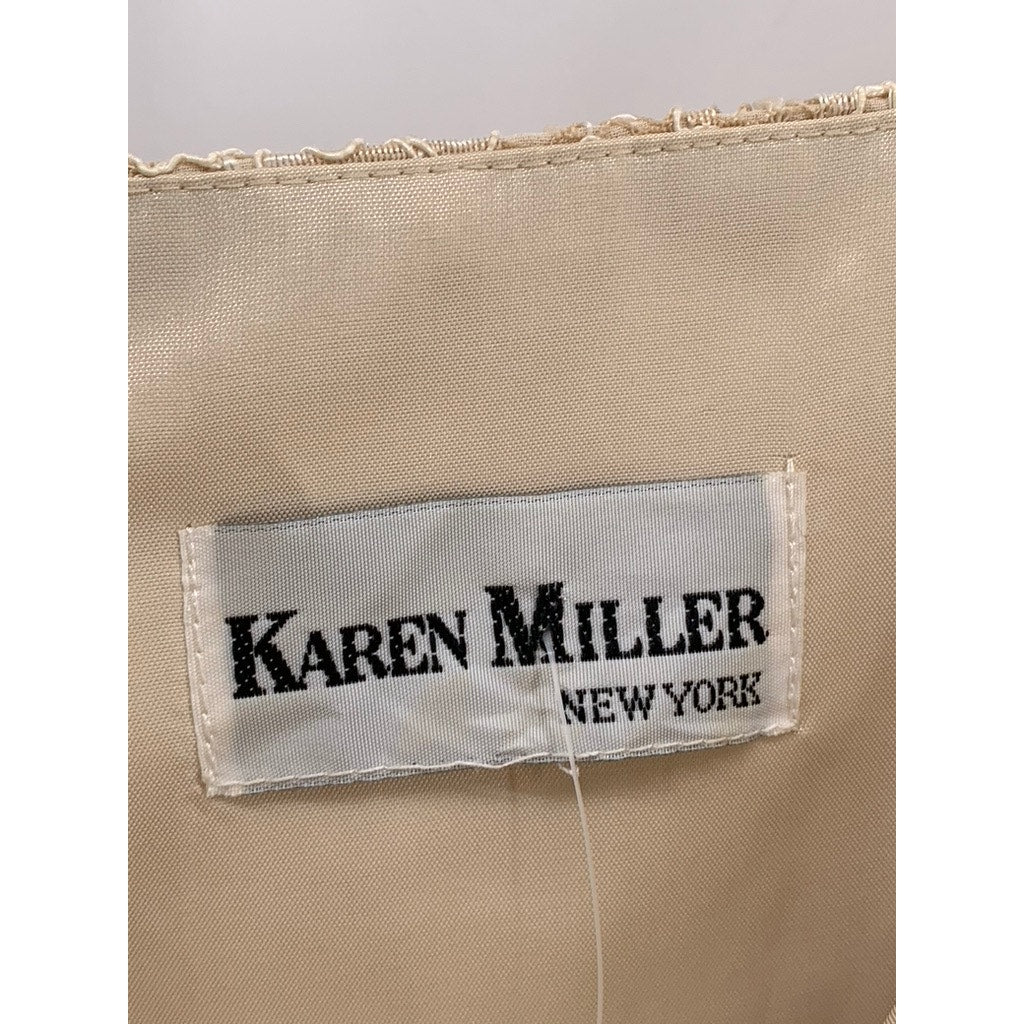 KAREN MILLER NY Women's Tan Embroidered Sequin-Beaded Formal Dress SZ 16