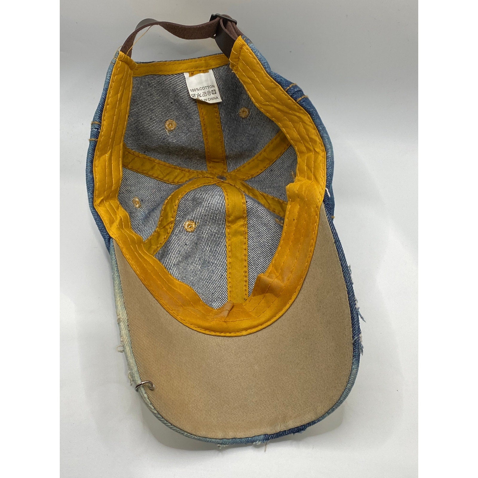 UNBRANDED Women's Blue-Gold Denim Cross Rhinestone Studded Baseball Cap SZ OS