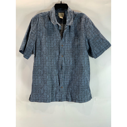 L.L. BEAN Men's Blue Tribal Traditional-Fit Button-Up Short Sleeve Shirt SZ L